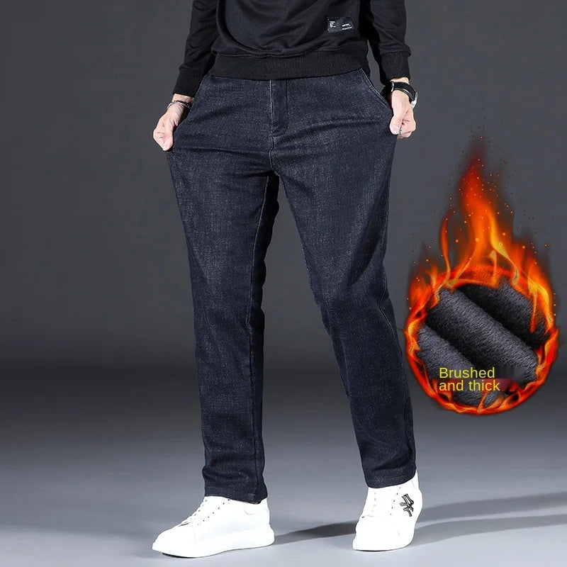 Fleece Warm Winter Denim Jeans Straight Babby Stretch Pants Jeans For Man Black Classic Vintage Jeans trousers voguable