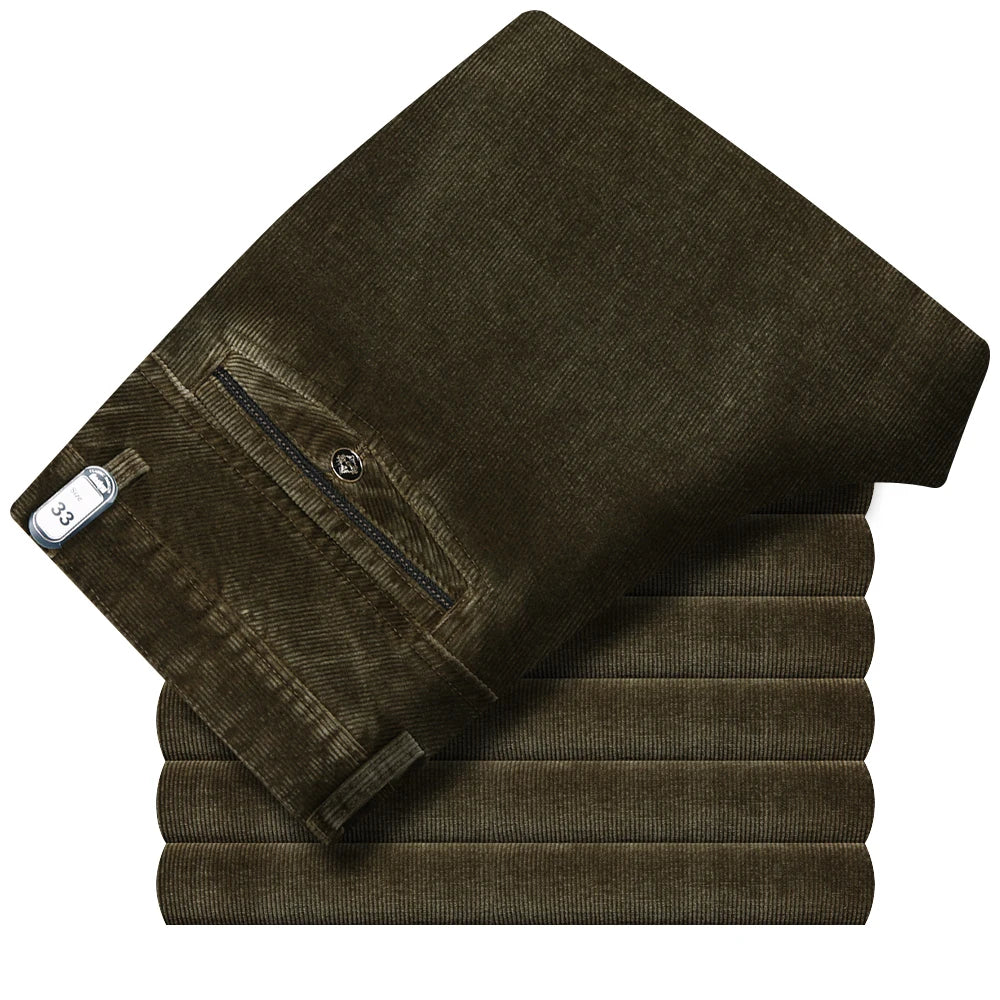 Corduroy Trousers Men Casual Pants Thick Autumn Winter Pants Men Cotton Full Length Straight Straight Loose voguable