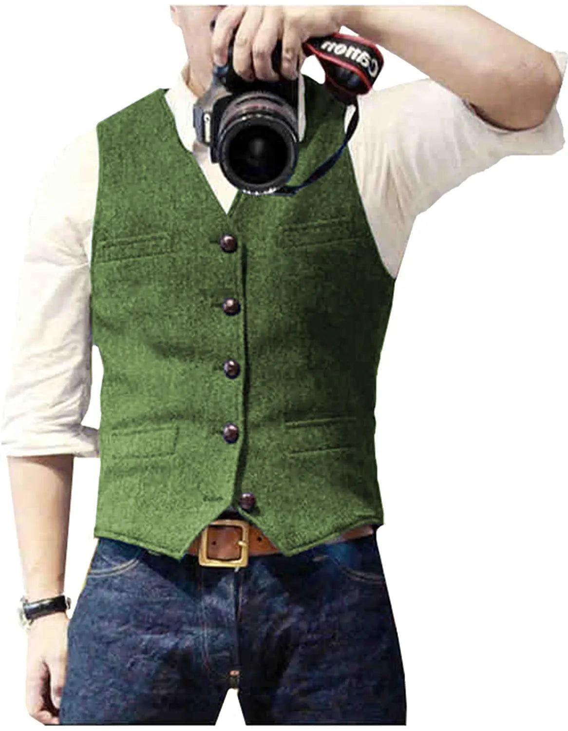 Men's Casual Classic Suit Vest V Neck Herringbone Tweed Slim Fit Business Waistcoat For Wedding voguable