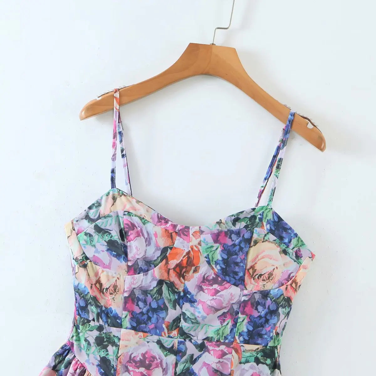 Voguable Vintage Multicolor Floral Print Sexy Sling Dress Women Summer Chiffon Super-Short Dress Holiday Beach Sundress voguable