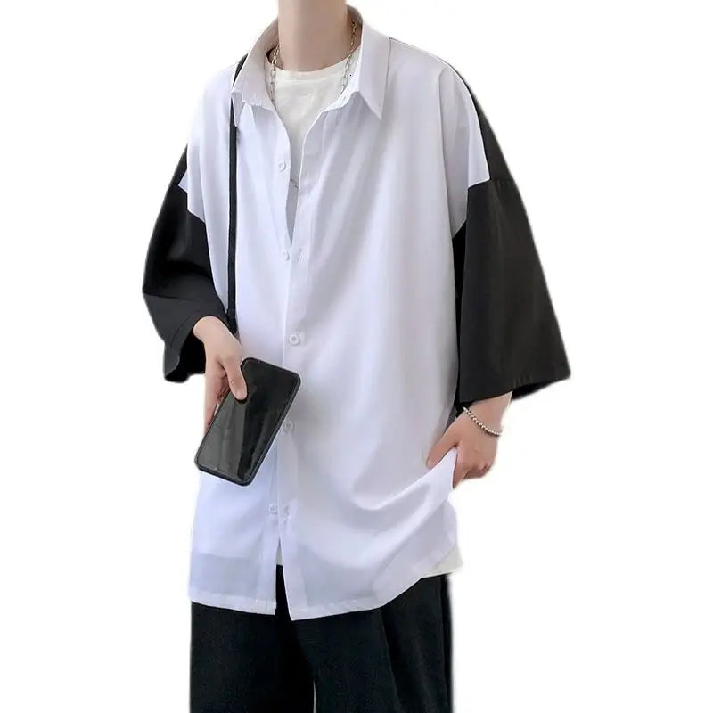 Voguable Summer Short-sleeved Shirt Men's Fashion Hit Color Oversize Casual Shirt Men Streetwear Korean Loose Dress Shirt Mens M-3XL voguable