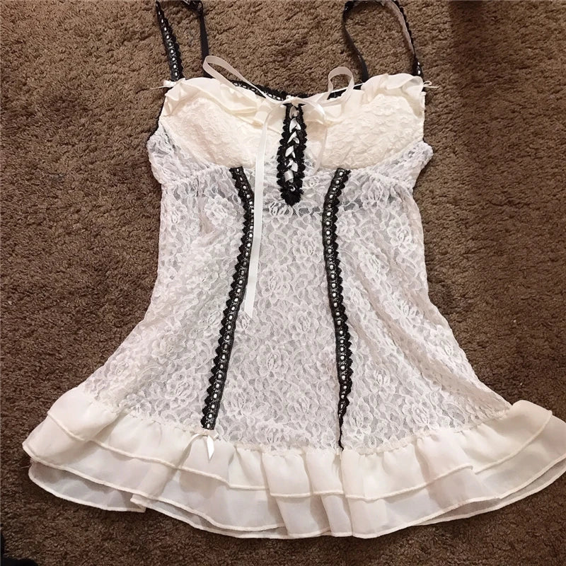 y2k Aesthetic Lace Tops Women Dark Academia Clothes Ruffles V Neck Sleeveless Camisole 2000s Gothic Clothing Streetwear voguable