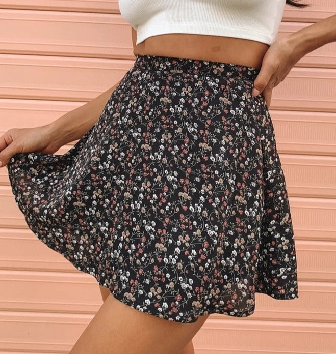 Summer new women's floral print skirt high waist umbrella mini skirt Female invisible zipper chiffon print short skirt women voguable