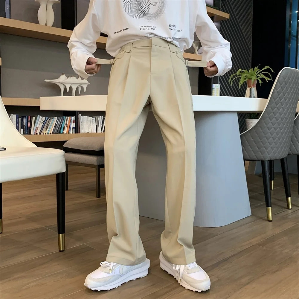 Voguable Khaki Black White Suit Pants Men's Fashion Business Society Men Dress Pants Korean Casual Wide-leg Pants Men Straight Trousers voguable