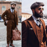 Autumn Brown Corduroy Mens Suit Male Suit 3 Piece Prom Tuxudos Clothing Dinner Party Formal Occasion Blazer