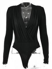 V Neck Brown Bodysuit Women Autumn Long Sleeve Top Bodies Sexy Female Overalls Casual Bodycon Bodysuits voguable