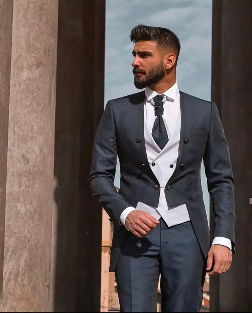 Tailor-Made Burgundy Wedding Men Suits Slim Fit Tuxedo 3 Pieces Suits Groom Prom Jacquard Blazer Terno Masculino Suits voguable