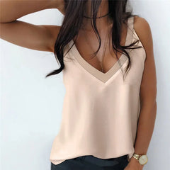 Sexy V-Neck Sleeveless Blouse Shirt  New Lady Off Shoulder new Blouse Women Elegant Solid Loose Hollow Out Top Summer voguable