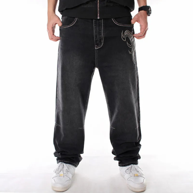 Man Loose Baggy Jeans Hiphop Skateboard Denim Pants Street Dance Hip Hop Rap Male Black Trouses Chinese Size 30-46 voguable