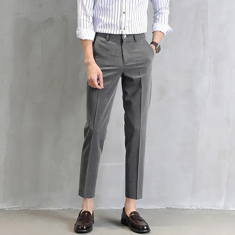Voguable New Thin Casual Pants Korea Style Straight Slim Suit Bottoms 3 Colors Classic Fashion Business Leisure Solid Color Trousers voguable