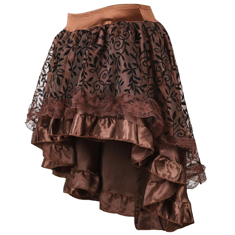 Voguable Skirts Womens Burlesque Corset Skirt High Waist Multilayer Lace Victorian Costumes Gothic Steampunk Skirt Matching Corset Black voguable