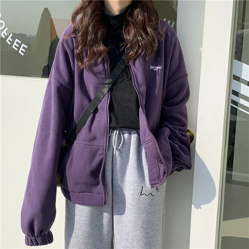 Hoodies Women Zip-up Turn-down Collar Printed Pocket Long Sleeve Korean Style New Trendy Casual BF Ulzzang Harajuku Womens Daily voguable