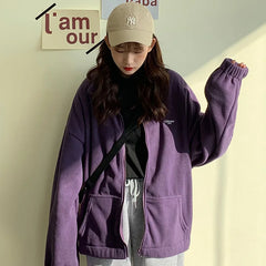 Hoodies Women Zip-up Turn-down Collar Printed Pocket Long Sleeve Korean Style New Trendy Casual BF Ulzzang Harajuku Womens Daily voguable