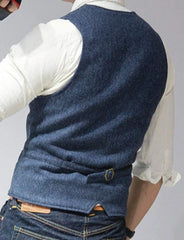Men's Casual Classic Suit Vest V Neck Herringbone Tweed Slim Fit Business Waistcoat For Wedding voguable