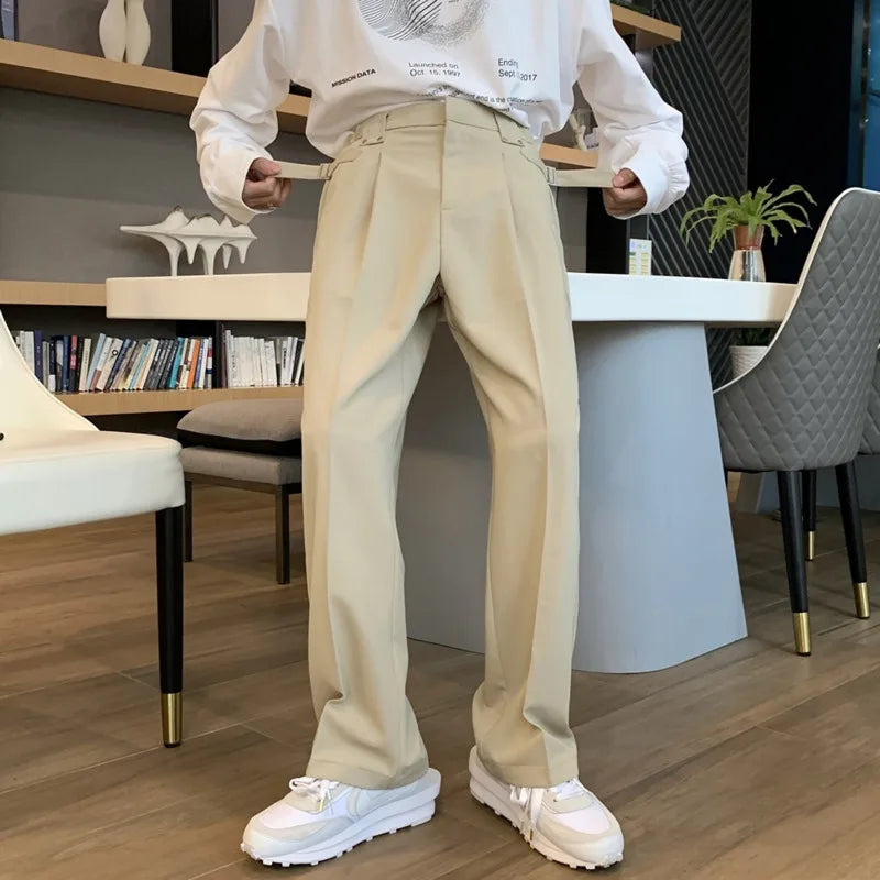 Voguable Khaki Black White Suit Pants Men's Fashion Business Society Men Dress Pants Korean Casual Wide-leg Pants Men Straight Trousers voguable