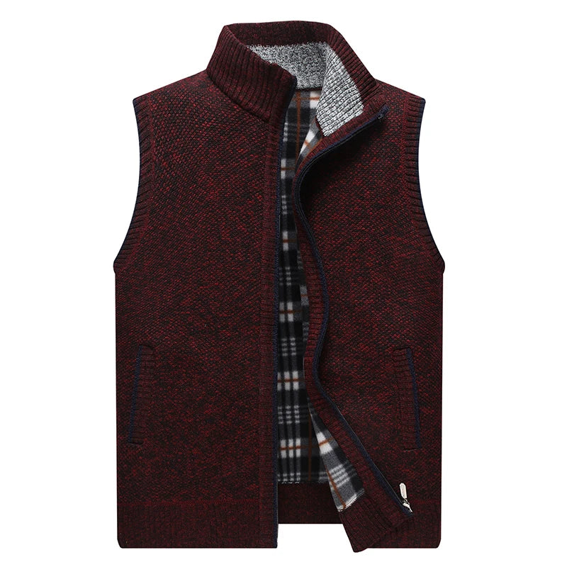 Autumn Winter Mens Sweater Vest Thick Warm Sleeveless Knitted Cardigan Vest Sweatercoat Zipper Casual Outerwear Vest Sleeveless voguable