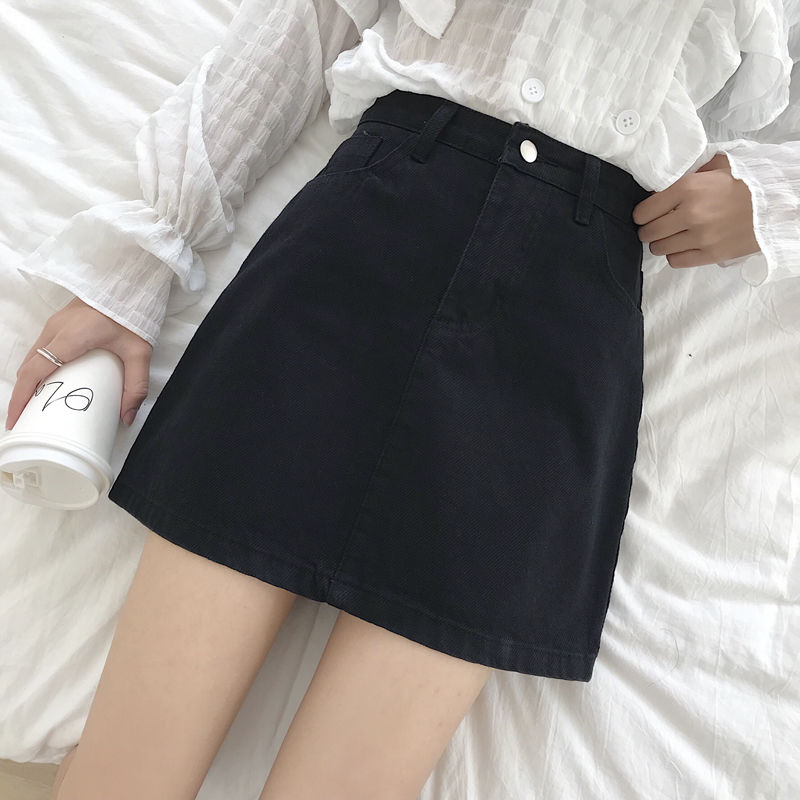 Voguable Denim Skirts Womens Summer Solid White Black Basic High Waist Short Skirt Femme A-line Women Elegant Students School Sundress voguable