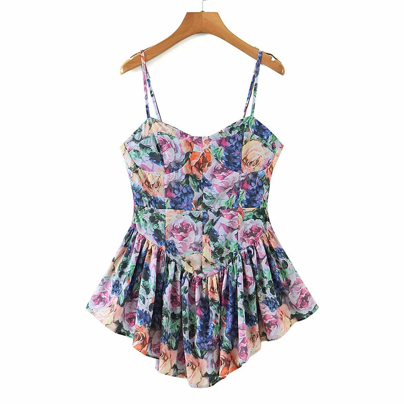 Voguable Vintage Multicolor Floral Print Sexy Sling Dress Women Summer Chiffon Super-Short Dress Holiday Beach Sundress voguable