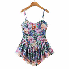 Voguable Vintage Multicolor Floral Print Sexy Sling Dress Women Summer Chiffon Super-Short Dress Holiday Beach Sundress voguable