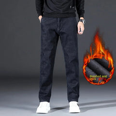 Fleece Warm Winter Denim Jeans Straight Babby Stretch Pants Jeans For Man Black Classic Vintage Jeans trousers voguable