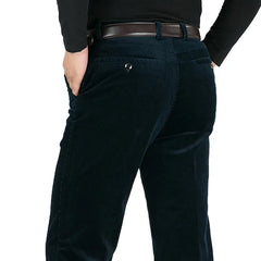 Straight Loose Corduroy Winter Pants Men Thick Black Khaki Red High Waist Male Trousers Office Big Size 40 42 voguable