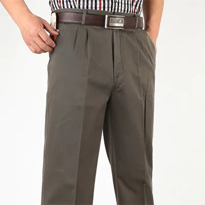 Straight Loose Casual Pants Men Pleated Classic Basic High Waist Thick Autumn 100% Cotton Black Office Trousers 42 44 46 voguable
