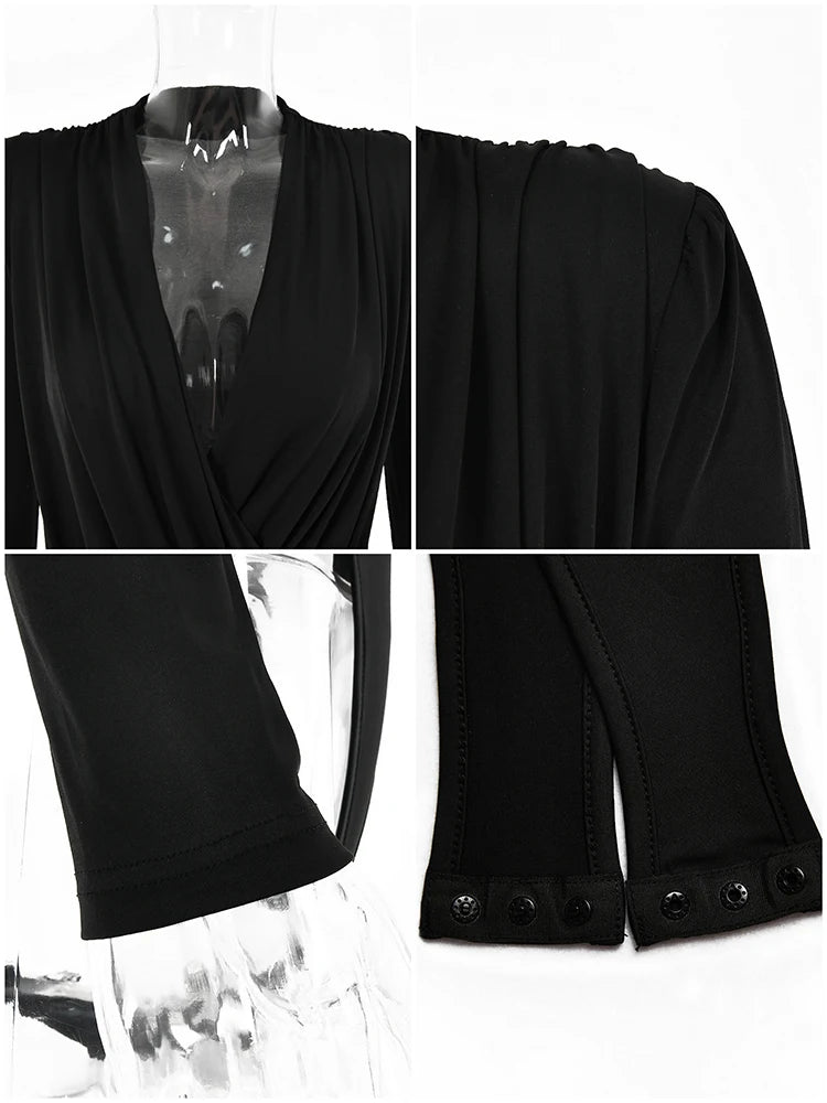 V Neck Brown Bodysuit Women Autumn Long Sleeve Top Bodies Sexy Female Overalls Casual Bodycon Bodysuits voguable