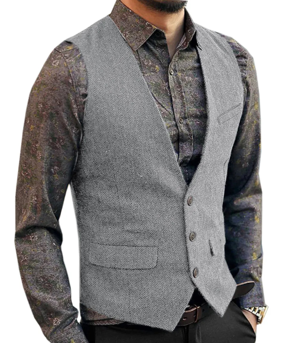Men's V-Neck Suit Vests Fashion Formal Slim Fit Business Herringbone Dress Waistcoat for Tuxedo Wedding Party voguable