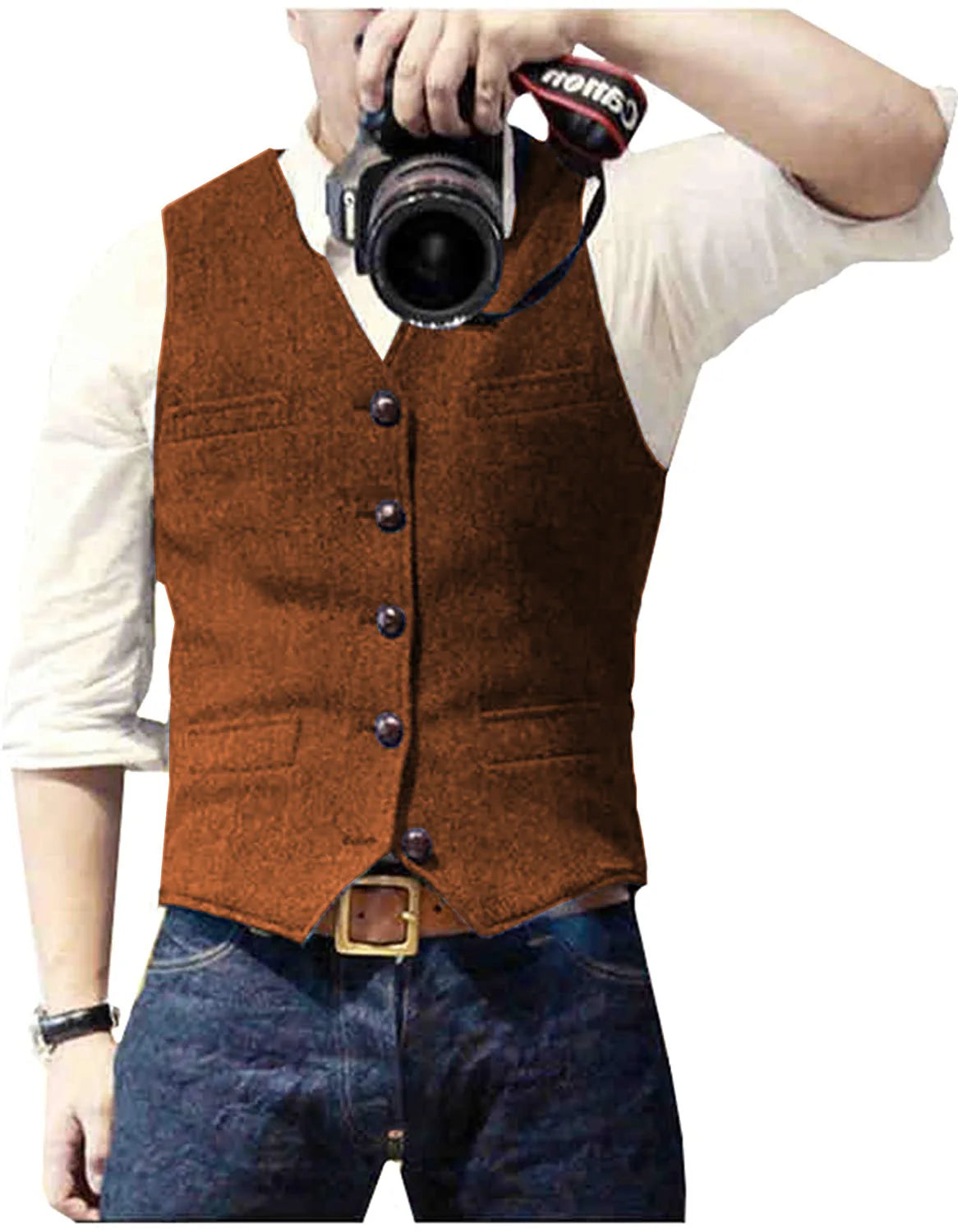 Men's Casual Classic Suit Vest V Neck Herringbone Tweed Slim Fit Business Waistcoat For Wedding voguable