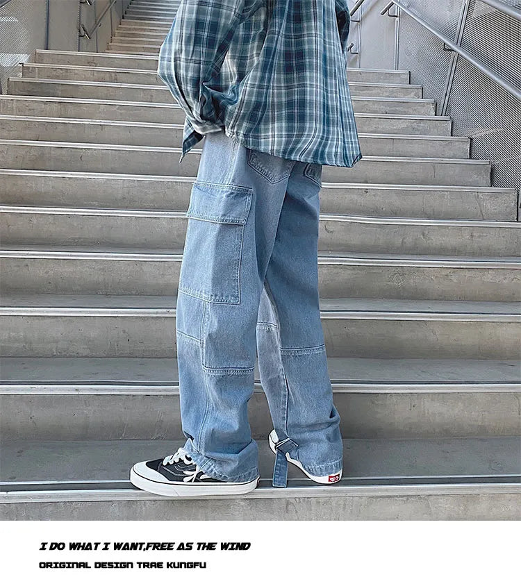 Men Jeans Wide Leg Denim pants Loose Straight Baggy Men's Jeans hip hop Streetwear Skateboard Neutral denim Trousers Cargo jeans voguable