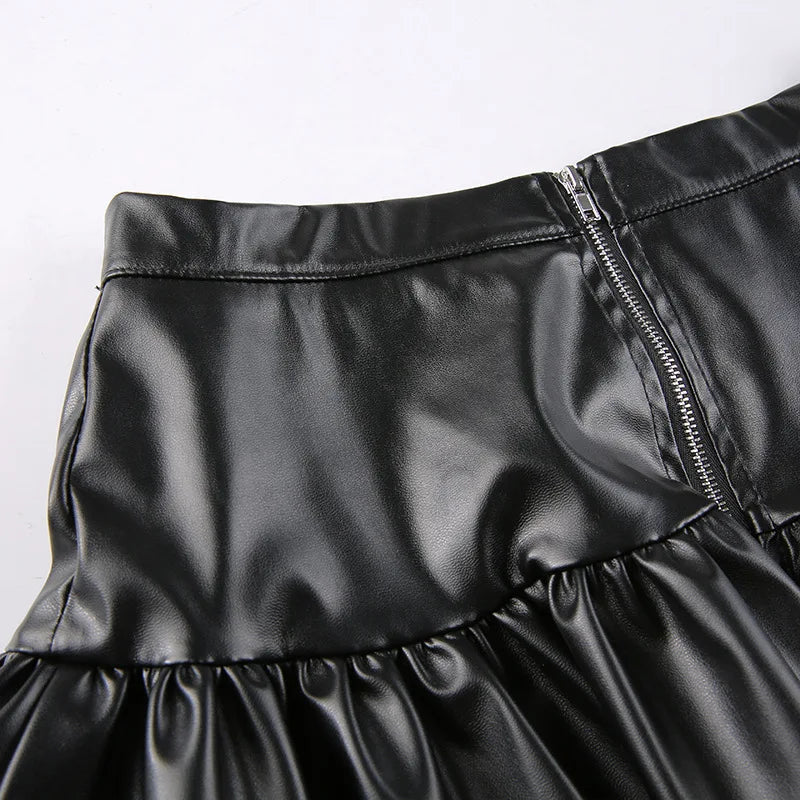 Mall Goth Punk PU Skirt Women Dark Gothic Vintage Bandage High Waist Lolita Skirt Harajuku Streetwear Emo Alt Clubwear voguable