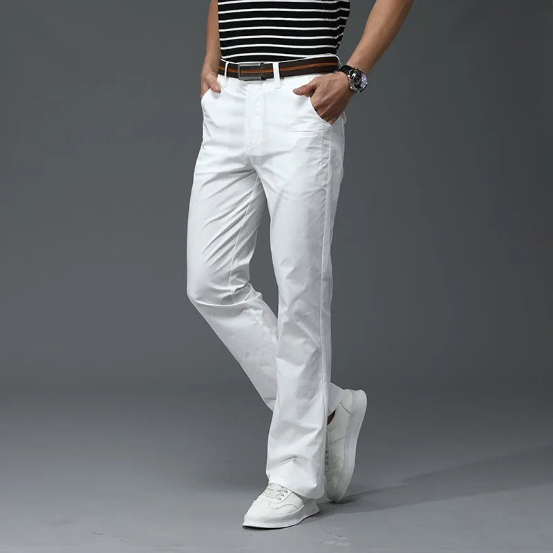 Thin Mens Flared Pants Bootcut Boot cut Cargo Pants Men Leg Fit Classic Flare Vintage Male Straight Trousers white black voguable