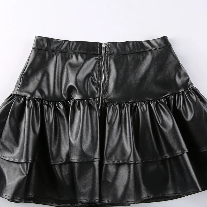 Mall Goth Punk PU Skirt Women Dark Gothic Vintage Bandage High Waist Lolita Skirt Harajuku Streetwear Emo Alt Clubwear voguable