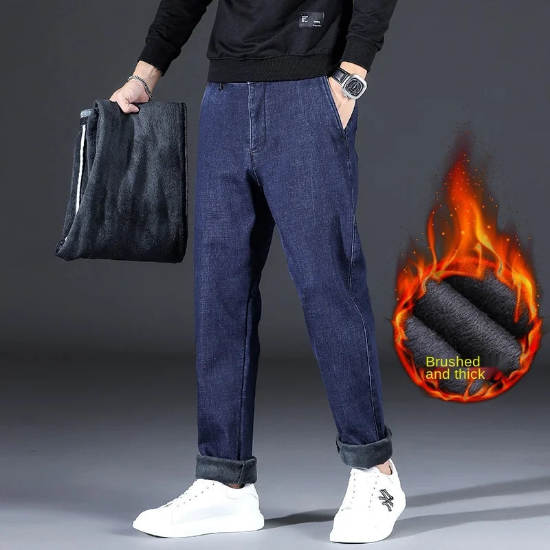 Fleece Warm Winter Denim Jeans Straight Babby Stretch Pants Jeans For Man Black Classic Vintage Jeans trousers voguable