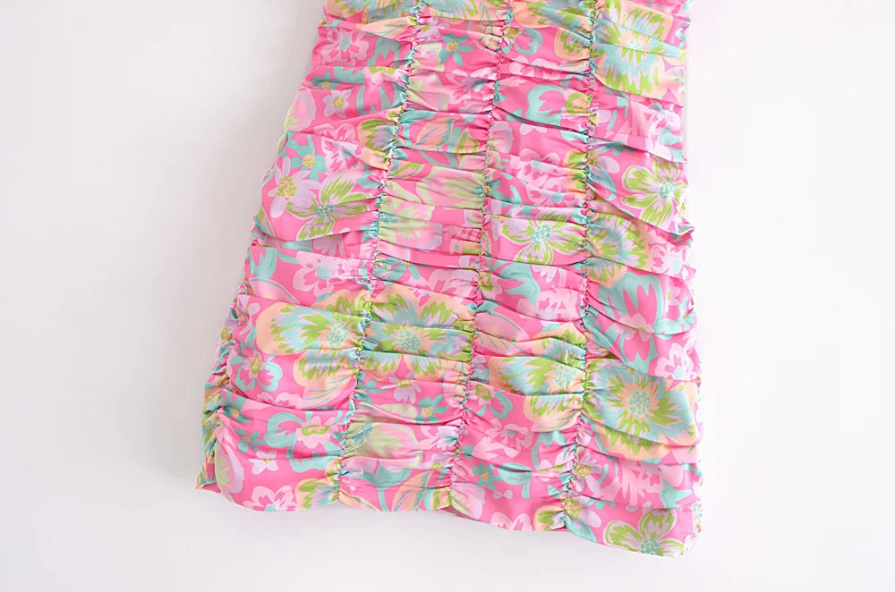 Voguable Romantic Women Fashion Backless Flower Print Sling Sexy Dress Ladies Draped Bodycon Mini Club Party Dress Summer Robe voguable