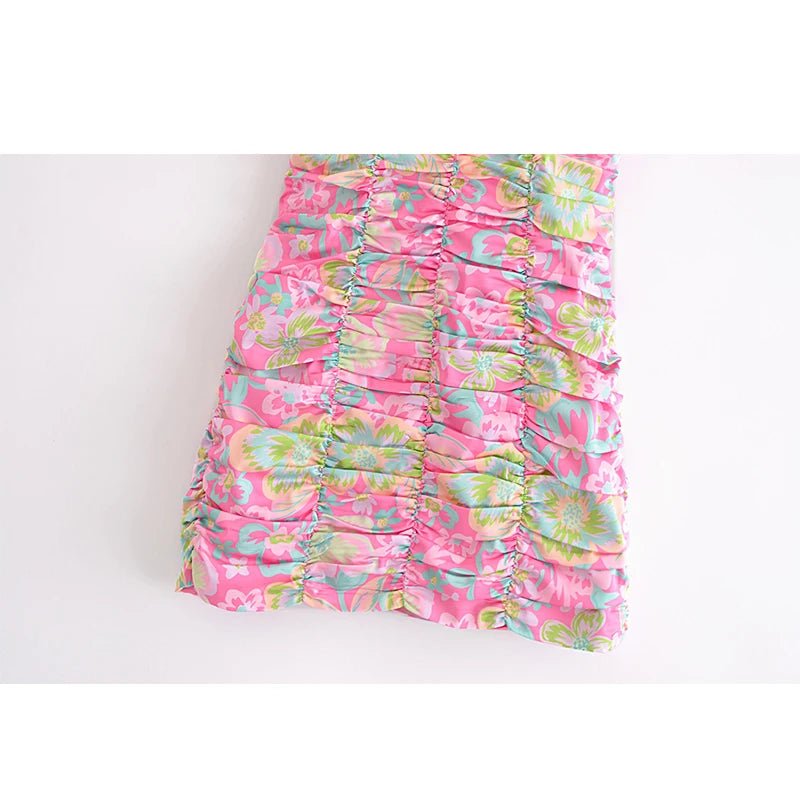 Voguable Romantic Women Fashion Backless Flower Print Sling Sexy Dress Ladies Draped Bodycon Mini Club Party Dress Summer Robe voguable