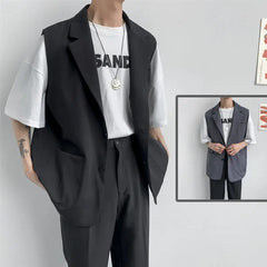 Voguable Spring Suit Vest Men's Fashion Gray Black Dress Jacket Men Suit Jacket Korean Loose Business Society Men Blazer Vest M-2XL voguable