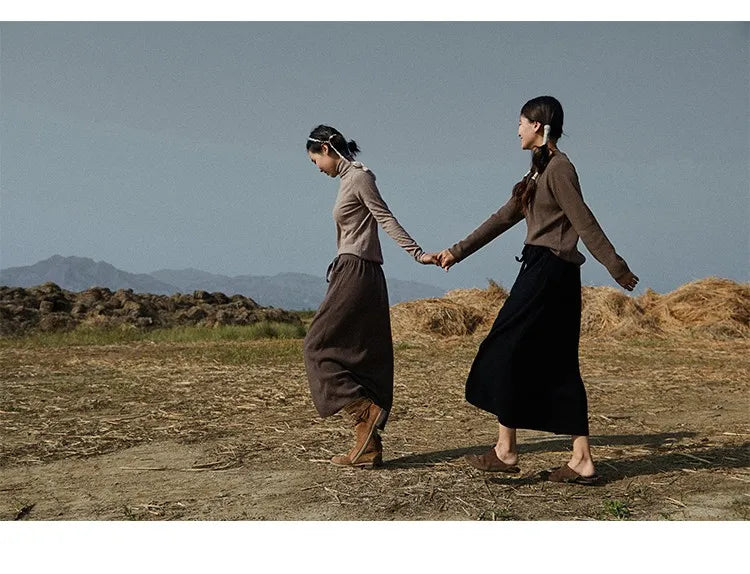 Cashmere skirt ladies high waist stretch skirt casual knitted half length long skirt with pockets winter warm female skirt voguable