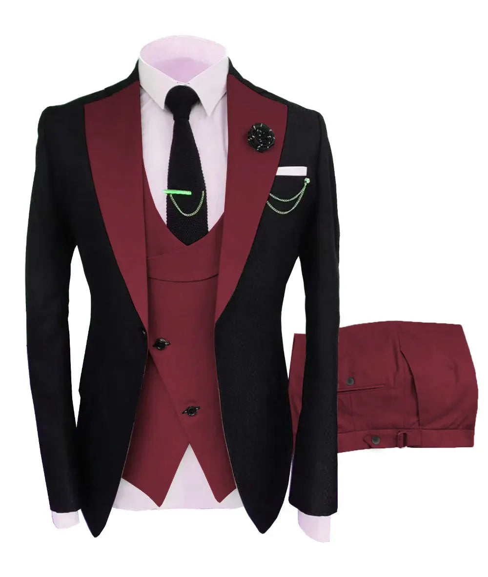 Tailor-Made Burgundy Wedding Men Suits Slim Fit Tuxedo 3 Pieces Suits Groom Prom Jacquard Blazer Terno Masculino Suits voguable