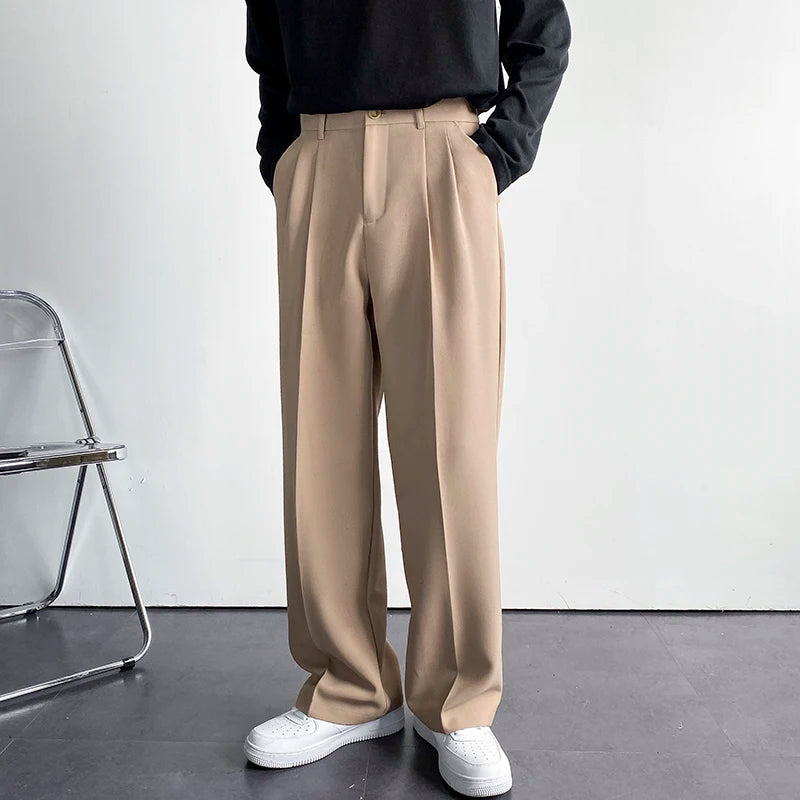 Voguable Solid Color Formal Suit Pants Men Korean Fashion Loose Casual Pants Men Harajuku Streetwear Wide-leg Straight-leg Pants Men voguable