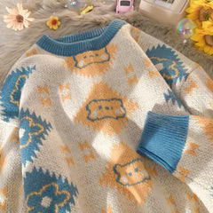 Vintage Harajuku Women Sweaters Korean Chic Kawaii Cartoon Knitted Pullovers Sweater Japanese O Neck Oversize Jumpers