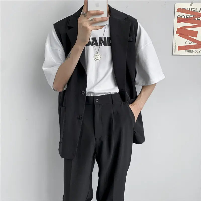 Voguable Spring Suit Vest Men's Fashion Gray Black Dress Jacket Men Suit Jacket Korean Loose Business Society Men Blazer Vest M-2XL voguable