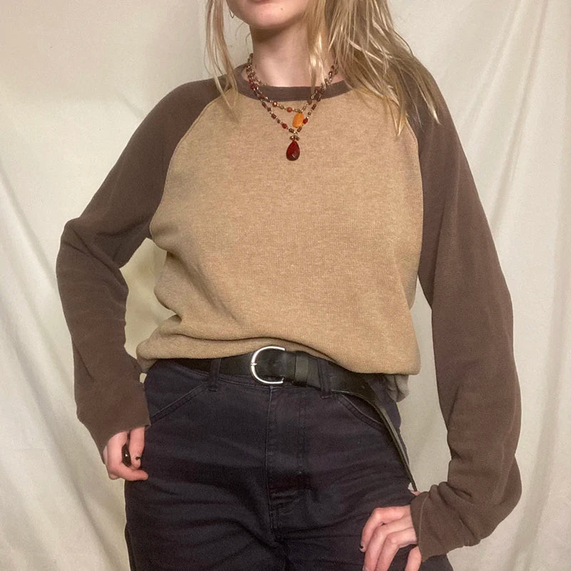 Autumn Winter Patchwork Tshirt y2k Vintage Knitted Pullovers Casual Harajuku Grunge Fairycore Women Tees Top Clothing Streetwear voguable