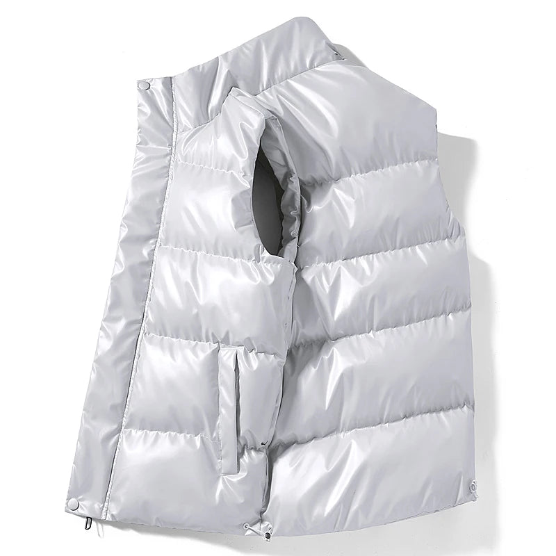 New Men's Sleeveless Jacket Fashion Vest Winter Warm Pockets Cotton Padded Jackets Mens White Black Waistcoat 5Xl voguable