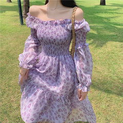 Voguable Design Floral Dress Women Summer Puffer Sleeve Beach One Piece Dress Korean Elegant Vintage Dress Female Chic Square Collar voguable