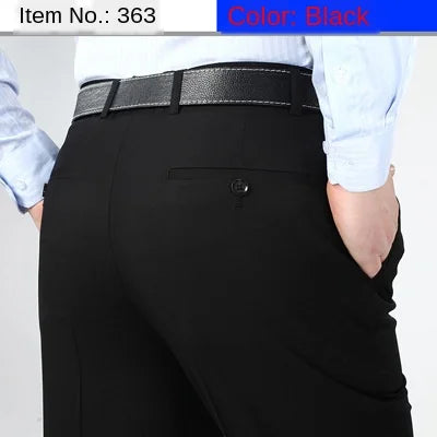 Double Pleated Men Suit Pants High Waist Straight Loose Office Formal Dress Trouser for Man Black Gray Big Size 40 42 44 voguable