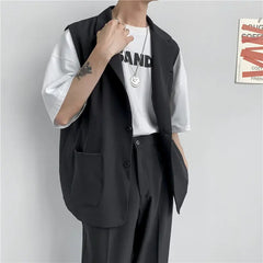 Voguable Spring Suit Vest Men's Fashion Gray Black Dress Jacket Men Suit Jacket Korean Loose Business Society Men Blazer Vest M-2XL voguable