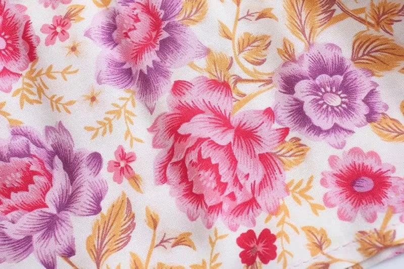 Voguable Floral Vintage Mini Dress Pink Holiday Boho Women Dress  Flare Sleeve Summer Holiday Ladies Female Sexy Dresses voguable