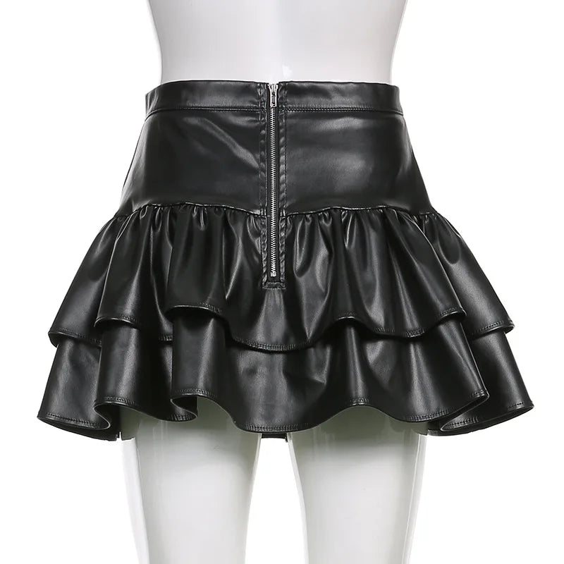 Mall Goth Punk PU Skirt Women Dark Gothic Vintage Bandage High Waist Lolita Skirt Harajuku Streetwear Emo Alt Clubwear voguable