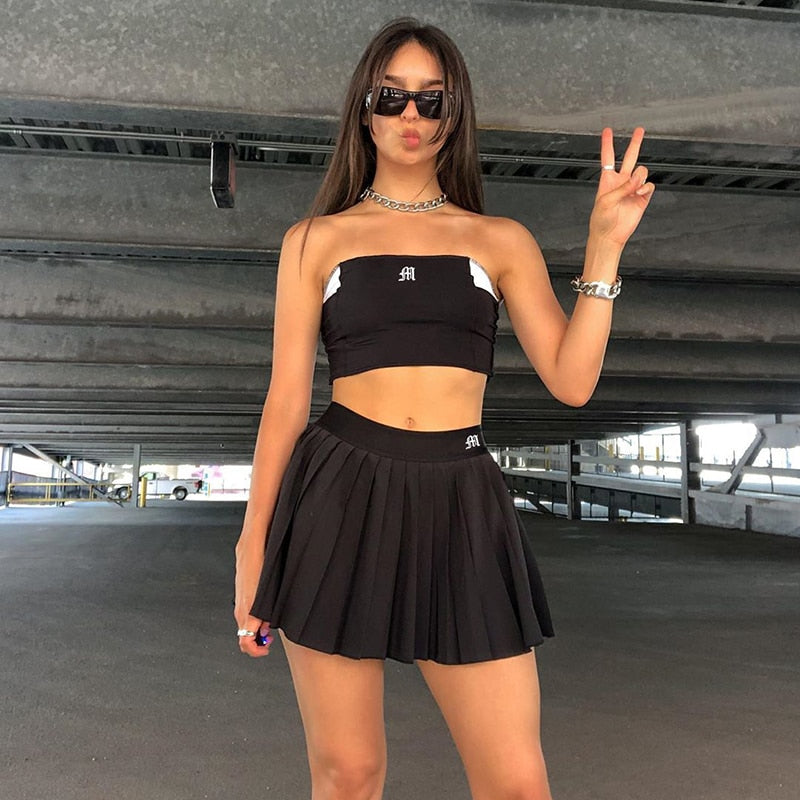White Pleated Skirt Short Woman Elastic Waist Mini Skirts Sexy Mircro Summer Embroidery Mini Tennis Skirt New Preppy voguable